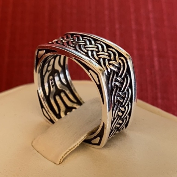 NEW 925 STERLING SILVER FANCY MEN’S WEDDING BAND - Picture 2 of 10